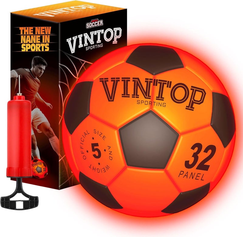 VINTOP Light Up Soccer Ball for Kids Glow in The Dark - No 5 with Pump, Sports and Outdoor Cool LED Light-Up Soccer Stuff, Gift Birthday Ideas for Boy, Girl, Teens - Image 1
